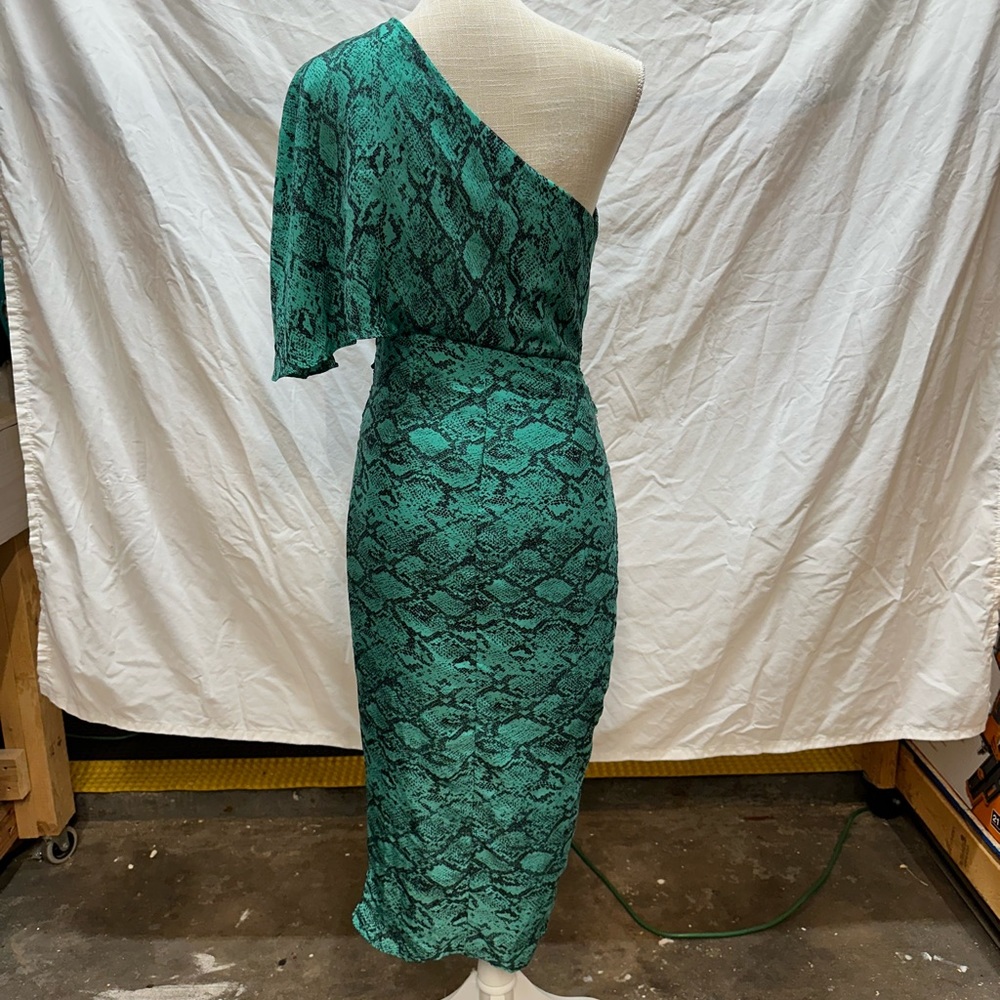 DO+BE Green Animal Print One Shoulder Dress Size Small - Picture 6 of 11
